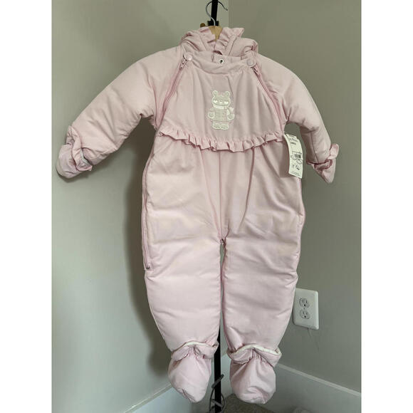 Vintage Bright Future Pink Snowsuit - Bear Embroidery - 24 Months NWT